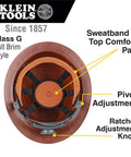 Top view of Full Brim KONSTRUCT Series Hard Hat 60452 On The Job Site, Class G Type 1 with Sweat-Wicking Sweatband and Top Pad, Brown.