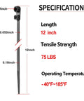 Heavy Duty Black Zip Ties With Screw Hole Mounting 12 Inch 75 Lbs Tensile Strength details and specifications displayed.
