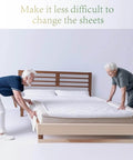 Elderly couple using Ergonomic Mattress Lifter Wedge And Bed Maker Tool For No Fuss One Person Bed Making And Sheets Change