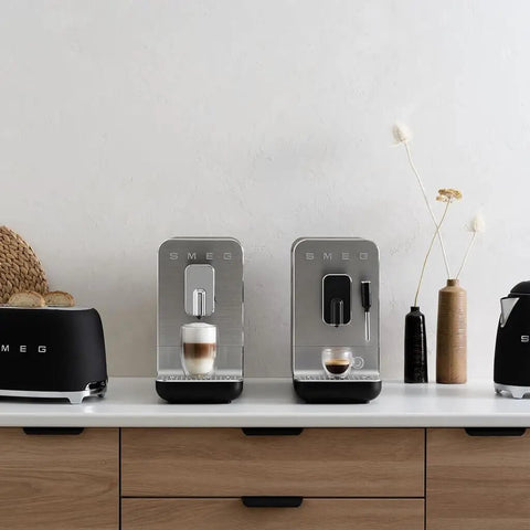 Fully Automatic Coffee Maker With Steam In Black Brings Home Barista Vibe With Six Drink Options From Ristretto To Large Coffee Plus Extra Strong Brews And Hot Water With A Stainless Steel Burr Grinder For Fresh Flavor on a countertop