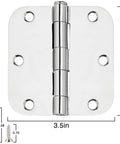 12 Pack 3.5 Inch Door Hinges With Rounded Ends And Polished Chrome Finish Includes 72 Long Mounting Screws, showing detail and measurements.