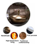 Modern Ceramic Vessel Sink with Faucet and Drain, Luxury Gold Oval/Rectangle Countertop Bathroom Vanity Basin, fine porcelain design.