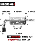 Stainless Steel Sliding Gate Latch Spring Loaded Locking Pin Barrel Bolt dimensions with measurements for installation.