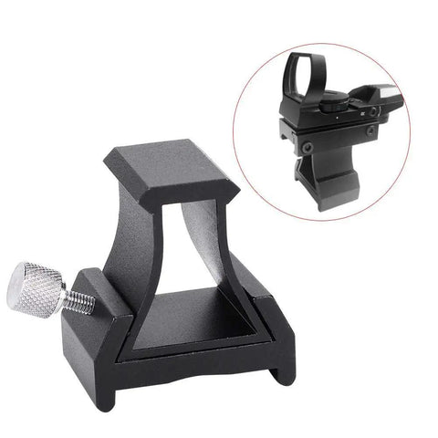 Easy Install Telescope Mount Bracket For Finderscope Dovetail Slot Plate Screw Accessory Fits Meade Orion Schmidt Cassegrain Telescopes Premium Aluminum Construction Celestron Compatible, showing a black aluminum bracket with screw detail.