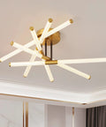 Modern LED Flush Mount Ceiling Light With Ten LED Tubes Rotatable Dope Gold Fixture For Kitchen Bedroom And Dining Room Close To Ceiling 3200K Warm White Not Dimmable installed on ceiling