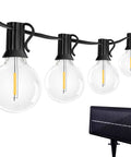G40 Solar String Lights Outdoor 32Ft With 20 Plus 2 Shatterproof Edison Bulbs and solar panel, lit globe patio lights.