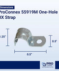 One Hole AC/MC Cable Strap 3/8 Inch Gray 100 Count For 14/2 And 12/2 Cables, durable zinc-plated steel clip, dimensions shown