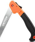 Heavy Duty 7 Inch Folding Pruning Saw With Safety Hand Guard For Quick Tree Trimming And Limb Cutting, showing sharp teeth and ergonomic grip.