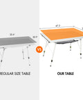 Comparison of regular table and Portable Folding Camping Table With Adjustable Aluminum Legs Roll Up Table