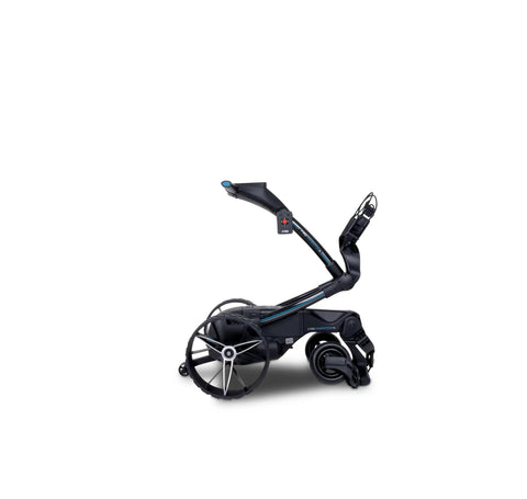 Side view of Remote Control Electric Golf Cart With All Terrain Drive And 36 Hole Lithium Battery, black plastic body design.