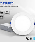 Heavy Hitter 6 Inch Slim Recessed Led Downlight With Junction Box Ic Rated Dimmable Can Light, 12W 1100 Lumens, white frosted lens.
