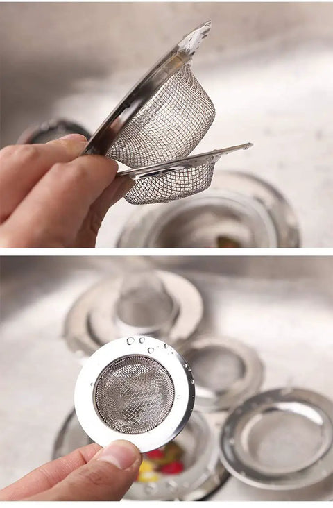 Person holding Stainless Steel Sink Strainer Hair Catcher Two Pack With Two Point One Three Inch Top And One Inch Basket