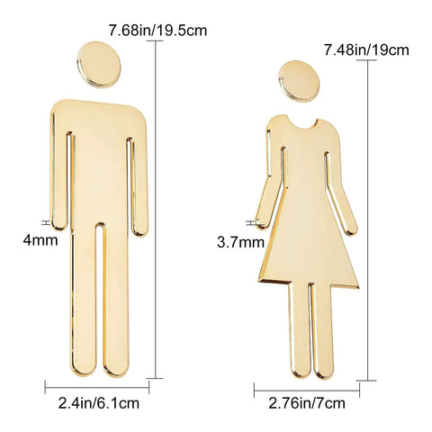 Brushed Gold Restroom Signs For Men And Women Set With Self Adhesive Backing Durable Plastic ABS For Office Business And Restaurant Doors