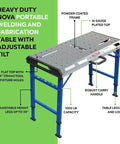 Beefy Heavy Duty Welding Table With Folding Legs For Serious Welders, Flat Top With 5/8 Inch Holes Every 2 Inches, 14 Gauge Powder Coated Steel, Adjustable Height From 27.7 To 39 Inches, Durable Workstation