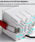 Die-cast aluminum housing of 12 Pack 3.3 Inch Square Ultra Thin Led Recessed Downlights for efficient heat dissipation.