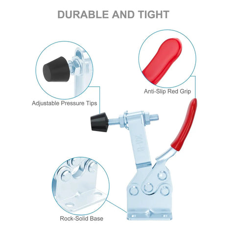 Image of Six Pack Heavy Duty Horizontal Toggle Clamps With Quick Release Swivel And Cushioned Rubber Pads showing adjustable pressure tips and anti-slip grip.