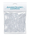Straight Up The Real Deal One Inch Window Valance Clips For Horizontal Mini Blinds Clear Fade Resistant Plastic Hardware With A Tight Grip And Zero Fuss Thirty Pack in packaging.