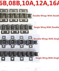 Heavy Duty Drive Roller Chain For Machine Transmission And Conveyor Drives With Single Double Hole Attachment Built Tough 40 Manganese Steel showing various link configurations.