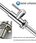 Straight Up Brushed Nickel Cold Water Faucet Single Handle Single Hole Setup For Kitchen Or Outdoor Use Built Heavy Duty With Lead Free Stainless Steel And Extended Threaded Rod For Hassle Free Install close-up of stainless steel nut and extended threaded rod