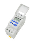 12V Digital Programmable Timer Switch With 16A SPDT Relay For Home Auto And Light Industrial Setups Weekly Scheduling AC DC Input Reliable Power Timer, white DIN rail module with LCD and blue buttons