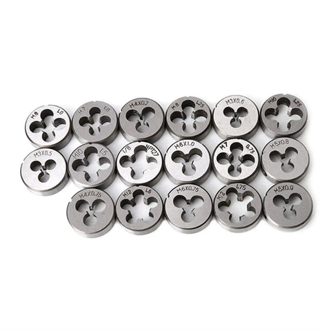 Solid 40-Piece Metric Tap And Die Set With Tungsten Carbide Bits For Heavy Duty Threading. Top Tier Stainless Steel Design Handles M3 Through M12 Threads Like A Boss. Tough, Reliable Tools You Can Count On For Any Precision Job. metric die set shown with M3 to M12 steel dies