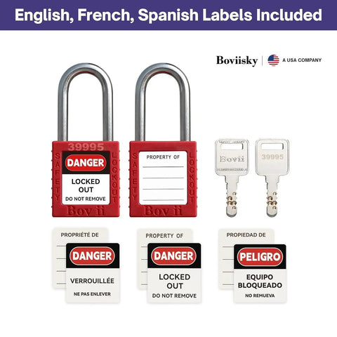 Heavy Duty Lockout Tagout Station Kit With 7 Safety Padlocks, 2 Hasps, 30 Lockout Tags, 35 Nylon Ties and multilingual labels