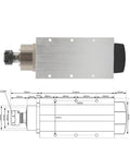 Killer Rig 3.5Kw Air Cooled Cnc Router Spindle Motor with ER25 Chuck and detailed dimensions shown.