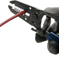 Compact Japanese Made Wire Stripper With Screw Cutter For Small Gauge Wires, 6.4 Inch Length, in use stripping red wire