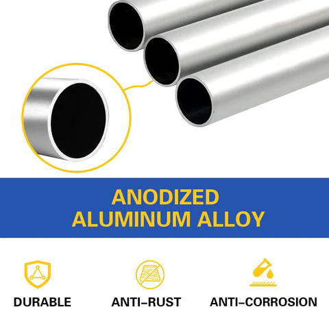 Three 15-Foot Swooper Flag Pole Kits With Ground Spikes in anodized aluminum alloy, highlighted for durability and anti-corrosion features.
