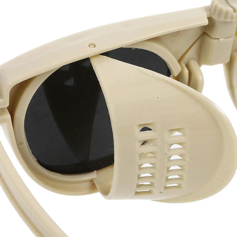 Badass 5 Piece Welding Goggles Set Made Tough With Impact Proof Plastic Safety Glasses close-up view of beige frame and black lens.