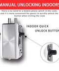 Keyless Entry Smart Lock For Home Office And Garage With Remote Control Access, Anti Theft Zinc Alloy Door Lock close-up view indoors.