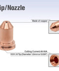 Fresh 20 Pcs Brass Plasma Cutter Consumables Kit With Nozzles And Electrodes Perfect For PT80 PTM80 And IPT80 Torch Sets showing copper nozzle.