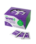 Box and packets of biodegradable lens wipes pre moistened for glasses screens and lenses streak free quick dry individually wrapped