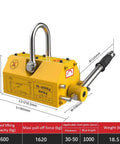 Heavy Duty Neodymium Magnetic Lifter For Garage Shop Crane and Portable Hoist featuring detailed dimensions and rubber grip handle.