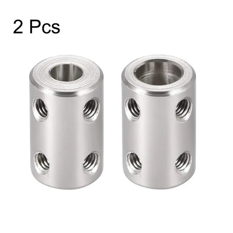 Rock Solid Stainless Steel Rigid Shaft Coupling Set Screw Connector Fits 6Mm To 8Mm Bore For Cnc Machines And 3D Printers Two Pack displayed at an angle.