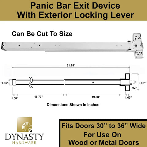 Push Bar Panic Exit Device For Emergency Doors With Exterior Lever Handle, Painted Aluminum, Grade 1 Heavy Duty, ADA Approved For Medium To High Traffic, Reversible Install, Durable And Easy To Use