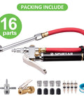 Heavy Duty Tire Pressure Gauge With Inflator And Air Chuck 4 Way Tool Valve Cores And Air Compressor Attachments for cars and trucks