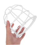 Heavy Duty Wire Lamp Shade And Bulb Guard Cage being held; weatherproof protective fixture cover in white, designed for outdoor pendant lights.