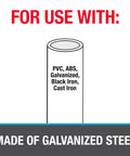 Graphic showing compatible pipes with Galvanized Hanger Strap 28 Gauge Bagged Three Quarter Inch by 10 Feet For Quick No Fuss Pipe Hanging