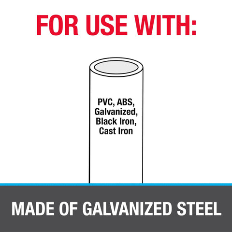 Graphic showing compatible pipes with Galvanized Hanger Strap 28 Gauge Bagged Three Quarter Inch by 10 Feet For Quick No Fuss Pipe Hanging