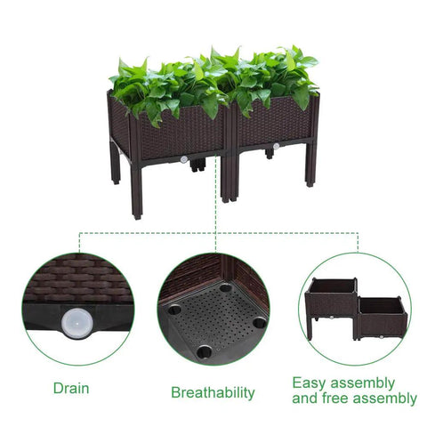 Raised Garden Beds Planter Box Set Of 2 With Self Watering Design Plastic Planter showing drainage and breathability features.