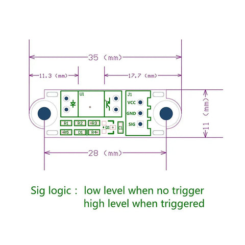 Technical diagram of Six Pack Optical Endstop Switches With 1M Cable For 3D Printers Photoelectric Light Control Limit Switch Module.