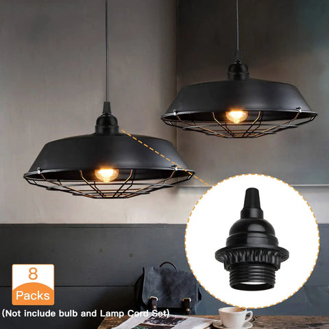 8 Pack E26 E27 Light Sockets In Black With Medium Screw Base And Shade Ring, Retro Edison Style Lamp Holders For DIY Pendant Lighting, Keyless Socket Covers, Replacement Parts For Craft Projects And Home Decor