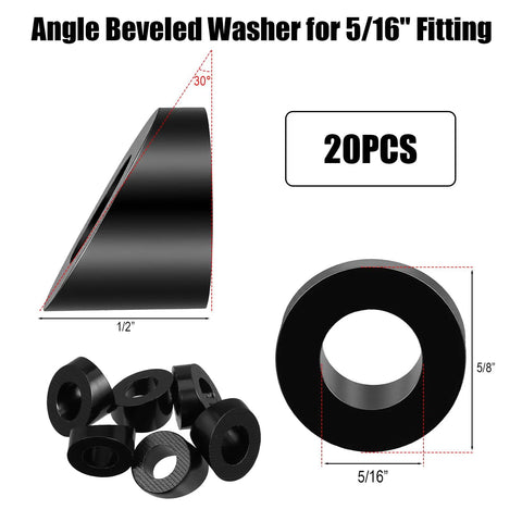 Afcabakila 20-pack black angle beveled washers, 5/16 in ID, 316 stainless steel for cable railing kits