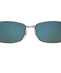 Rectangular Sunglasses With Gunmetal Frame And Green Polarized Lenses For All Day Comfort And Everyday Go To Style, 60mm Width, UV Protection, Lightweight And Durable Eyewear For Men And Women, front view.