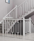Real Deal Indoor Outdoor Stair Railing Kit With Crisp White Handrail And Heavy Duty Floor Mount Banister Setup For Deck And Porch Safety Includes Every Necessary Screw 15 Pack Solid Iron Balusters Built Tough, featuring white painted balusters and handrail.