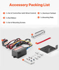 Accessory packing list for VEVOR 3500 Lb Electric Winch 12V DC, including control box, aluminum fairlead, ribbon, mounting plate, and screws.