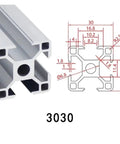 Knockout T Slot Aluminum Extrusion Profile For Cnc And 3D Printer Frame Heavy Duty Linear Rail System Built Like A Tank For Diy Workshop Projects 550Mm Length, showing dimensioned 3030 profile.