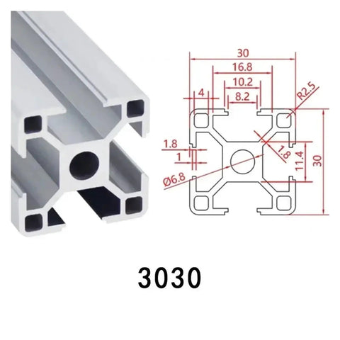 Knockout T Slot Aluminum Extrusion Profile For Cnc And 3D Printer Frame Heavy Duty Linear Rail System Built Like A Tank For Diy Workshop Projects 550Mm Length, showing dimensioned 3030 profile.