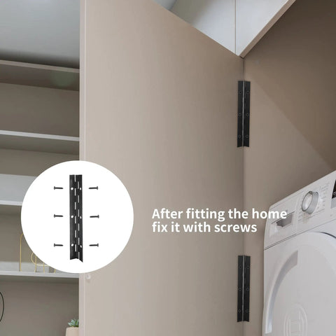 Six Pack Rock Solid Black Piano Hinges 18 Inch Heavy Duty Continuous Barrel Hinges For Cabinets installed with screws.